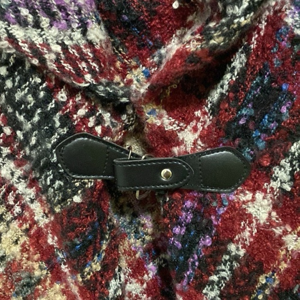 Vince Camuto Chunky Plaid Topper Poncho Front Clasp - Picture 2 of 6